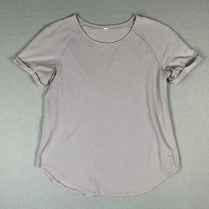 Lululemon Open Up Tie Back‎ T Shirt Womans 6 Cuffed Sleeves Lavender Active Yoga
